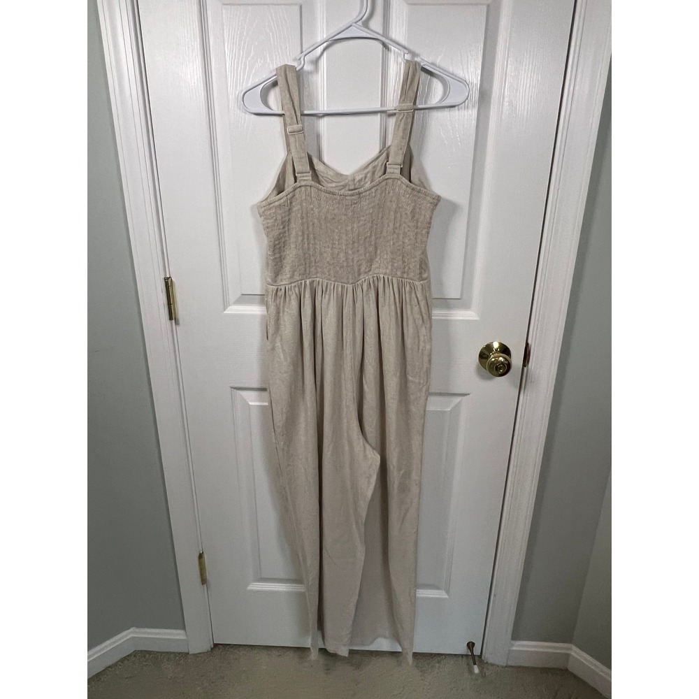 Old Navy Linen Blend Smocked Back Wide Leg Jumpsuit Oatmeal Beige Medium (IN#46)